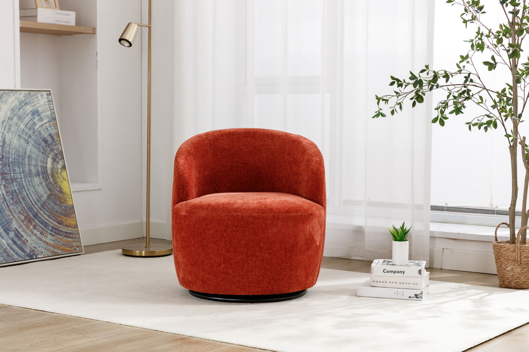 Chenille Fabric Swivel Accent Armchair Barrel Chair With Powder Coating Metal Ring