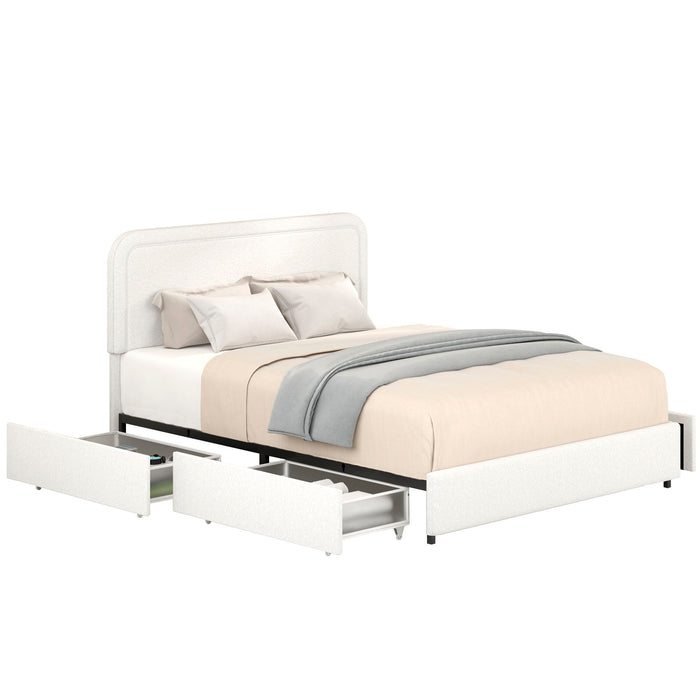 Liv - Patented 2-Drawers Queen Upholstered Storage Platform Bed - Ivory Boucle