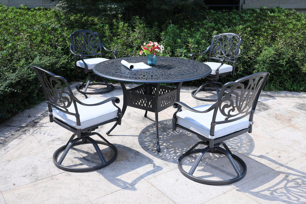 Round 48.03" Long Aluminum Dining Set With Cushions