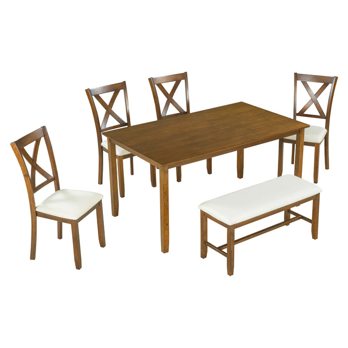 Kitchen Dining Table Set Wooden Rectangular Dining Table, 4 Chairs And Bench Family Furniture