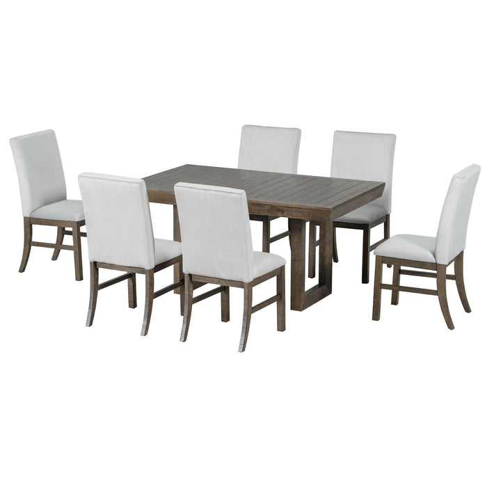 Topmax - 7 Piece Traditional Extendable Dining Table Set With Butterfly Leaf And 6 Upholstered Dining Table Set