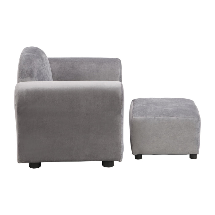 Kids Recliner Chair, Kids Upholstered Couch With Ottoman - Gray