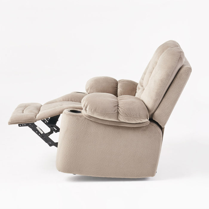 Luxurious Manual Recliner Chair With Skin-Friendly Fabric And Dual Cup Holders