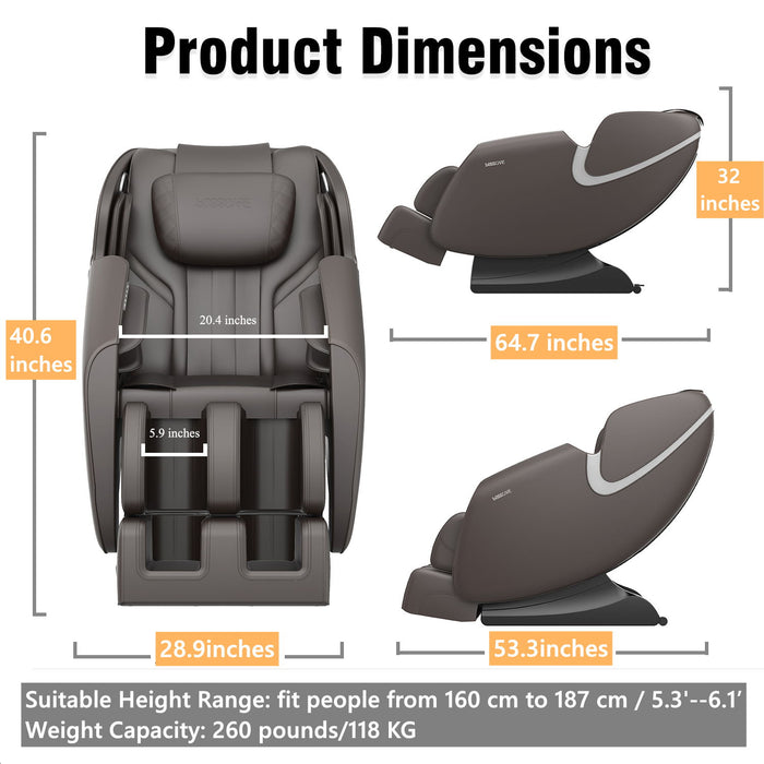 Bosscare - Massage Chair Recliner With Zero Gravity, Full Body Airbag Massage Chair With Bluetooth Speaker, Foot Roller Brown - Brown