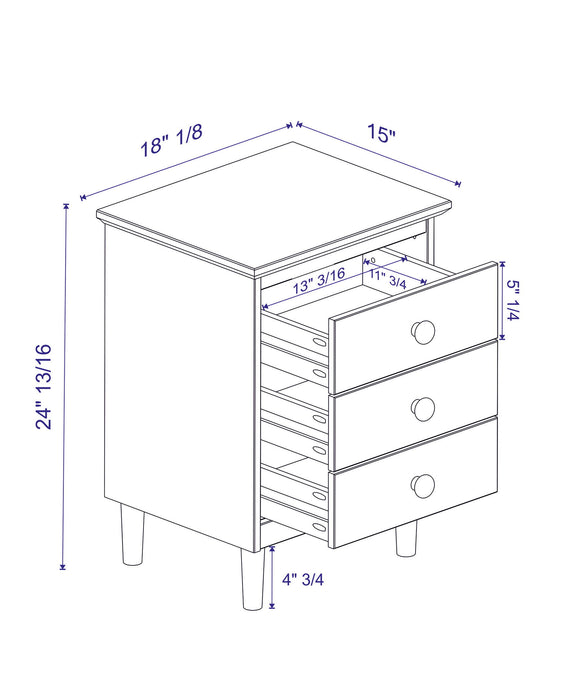 Classic Solid Wood 3 Drawer Nightstand - Gray