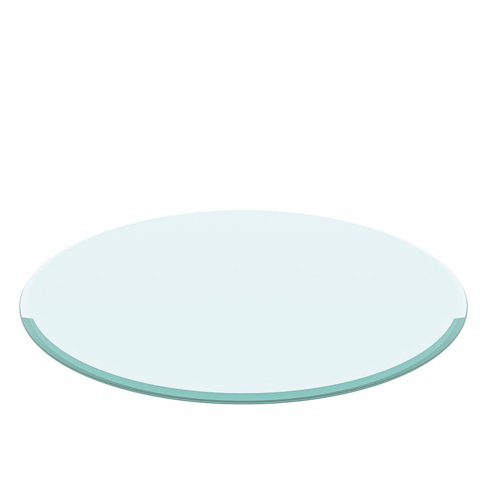 Round Tempered Glass Table Top Clear Glass, Thick Beveled Polished Edge - Black