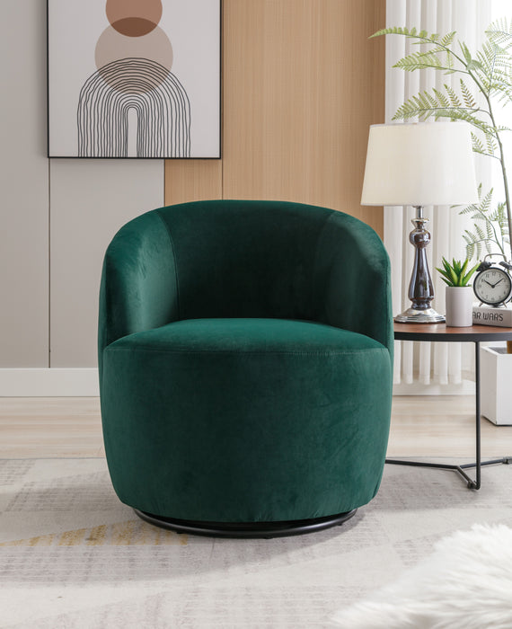 Velvet Fabric Swivel Accent Armchair Barrel Chair With Powder Coating Metal Ring