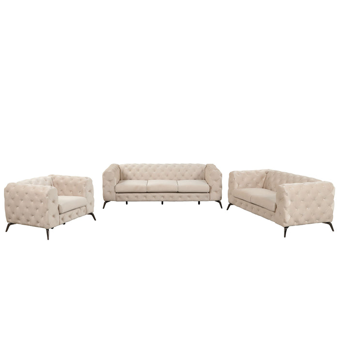 3 Piece Sofa Sets Modern With Sturdy Metal Legs, Velvet Upholstered Couches Sets Including Three Seat Sofa, Loveseat And Single Chair For Living Room Furniture Set - Beige