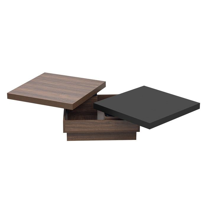 Rotatable Top Coffee Table, Modern Square Coffee Table With Wood Grain Design, 1 Hidden Storage Space For Living Room