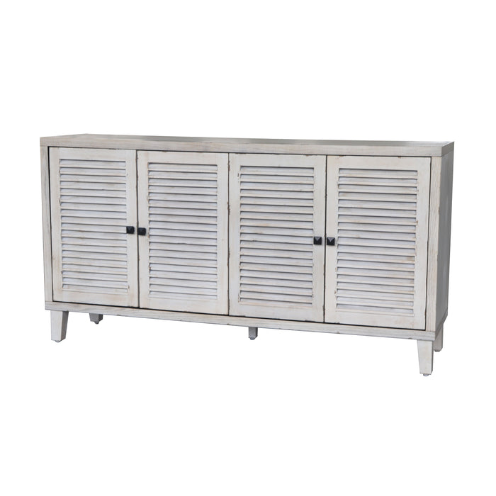 Accent Cabinet 4 Shutter Door Wooden Cabinet Sideboard Buffet Server Cabinet Storage Cabinet, For Living Room, Entryway, Hallway, Office, Kitchen And Dining Room - Distressed White