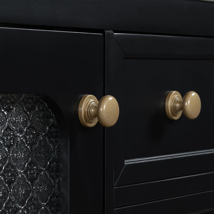 Bathroom Vanity With A Soft Close Glass Door, Adjustable Shelves, And Three Drawers