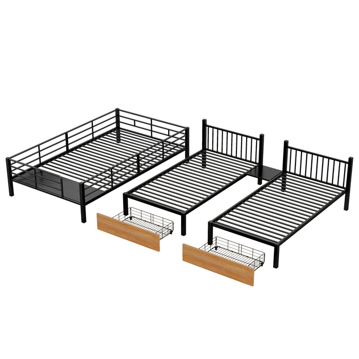 Full Over Twin-Twin Triple Bunk Bed With Drawers And Staircase - Black