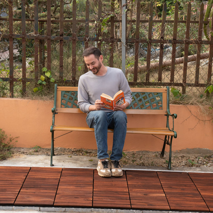 Interlocking Deck Tiles Striped Pattern, Square Acacia Hardwood Outdoor Flooring For Patio, Bancony, Pool Side