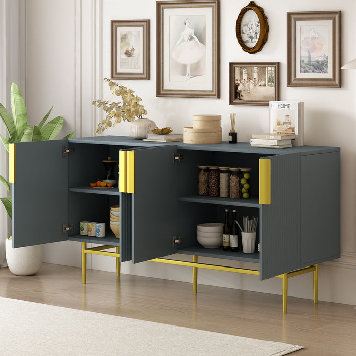 Modern Elegant 4 Door Sideboard Gold Metal Handle Buffet Cabinet For Dining Room, Living Room, Bedroom, Hallway