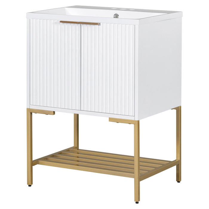 Bathroom Vanity With Sink, Bathroom Vanity Cabinet With Two Doors And Metal Frame, Open Storage Shelf - White / Gold