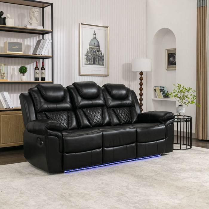 Home Theater Seating Manual Recliner Chair With Center Console And Led Light Strip For Living Room