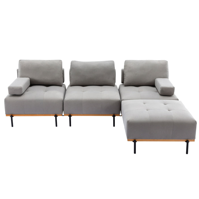 L-Shape Sectional Sofa 3 Seater Couches With A Removable Ottoman, Comfortable For Living Room