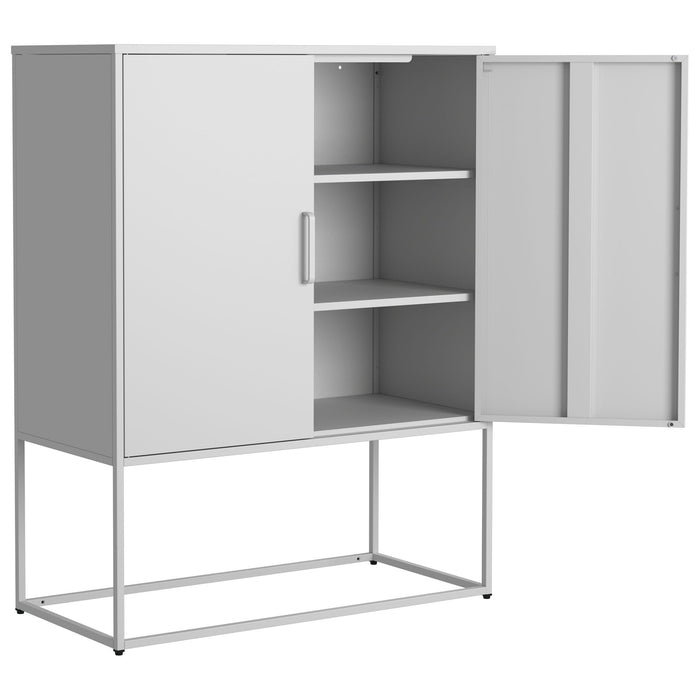 Heavy Duty Metal Buffet Sideboard Modern Steel Storage Cabinet With 2 Shelves, Free Standing Accent Cabinet With Magnetic Doors For Bedroom, Kitchen, And Home Office, Anti-Tip Design