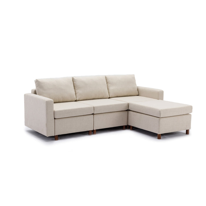 3 Seat Module Sectional Sofa Couch With 1 Ottoman For Living Room, Seat Cushion And Back Cushion Non-Removable And Non-Washable