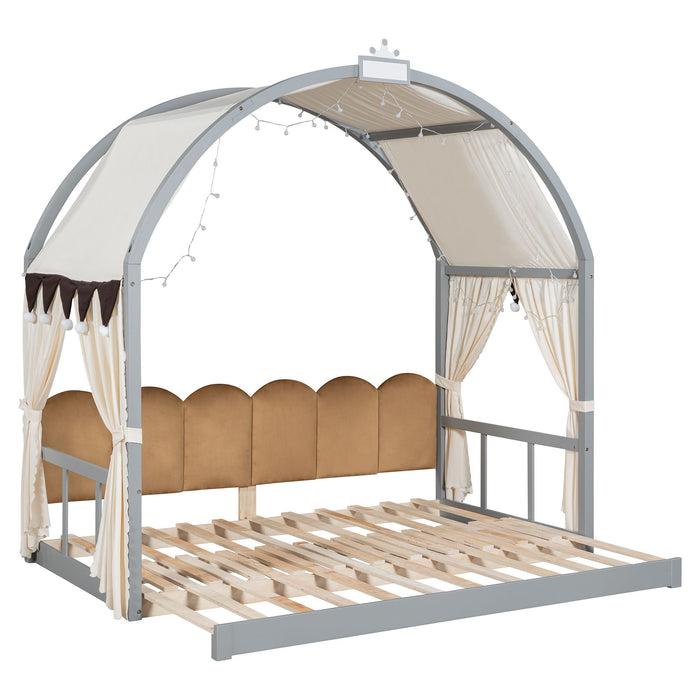 Extended Bed With Arched Roof And Trundle