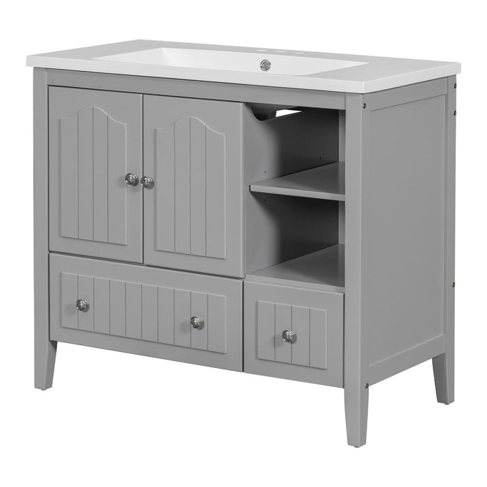 Bathroom Vanity With Ceramic Basin, Bathroom Storage Cabinet With Two Doors And Drawers, Solid Frame, Metal Handles