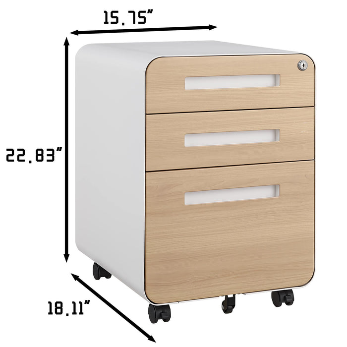 3 Drawer Mobile File Cabinet Under Desk Office, Simple Style Versatile Storage Cabinet For Legal / Letter / A4 Files, 5 Wheel Design Anti-Tilting Cold Rolled Steel Waterproof Moisture-Proof