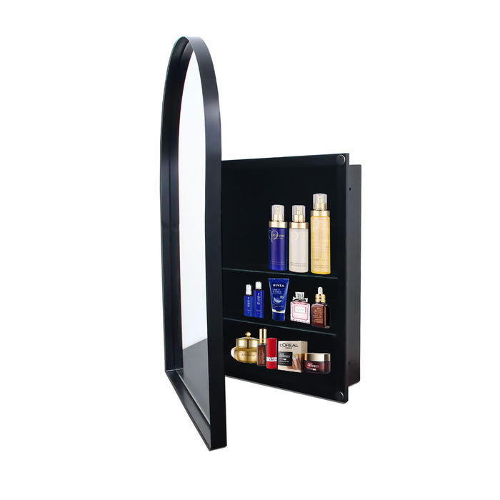 Arched Recessed Medicine Cabinet, Metal Framed Bathroom Wall Cabinet With Mirror And Adjustable Shelves, Wall Mirror With Storage For Bathroom