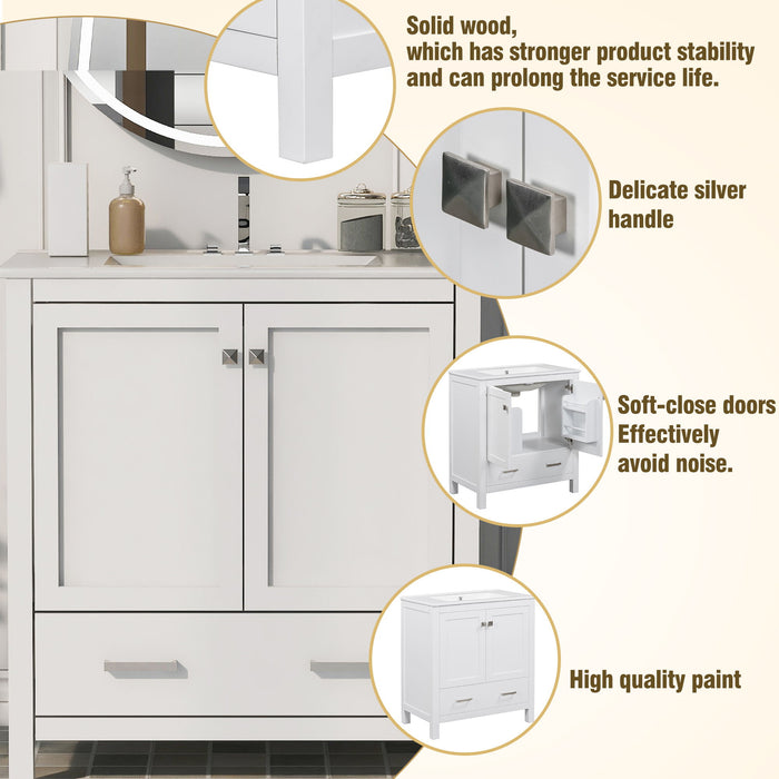 Bathroom Vanity With Single Sink, Combo Cabinet Undermount Sink, Bathroom Storage Cabinet With Two Doors And A Drawer, Soft Closing, Multifunctional Storage, Solid Wood Frame