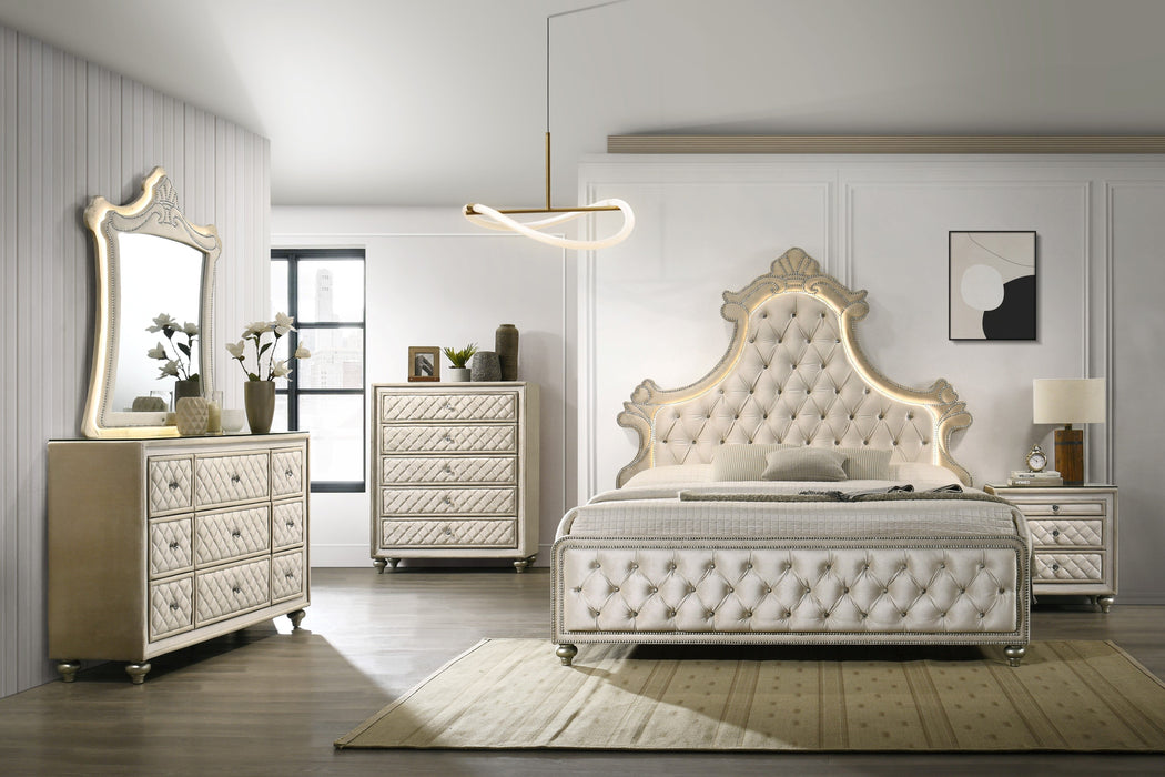 Lucienne -Queen Bed Velvet With LED - Beige