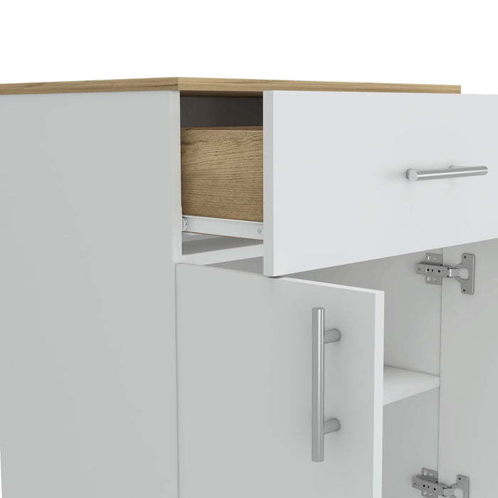 Pantry Organizer Cabinet One Drawer, Two Interior Shelves, Two Doors - White / Light Oak