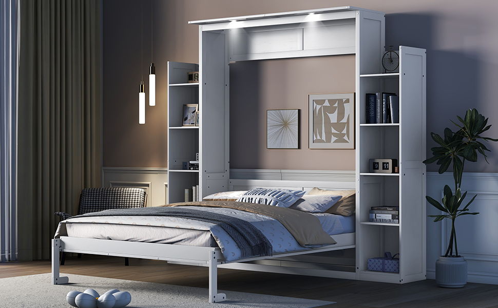 Murphy - Bed Wall Bed With Shelves And LED Lights