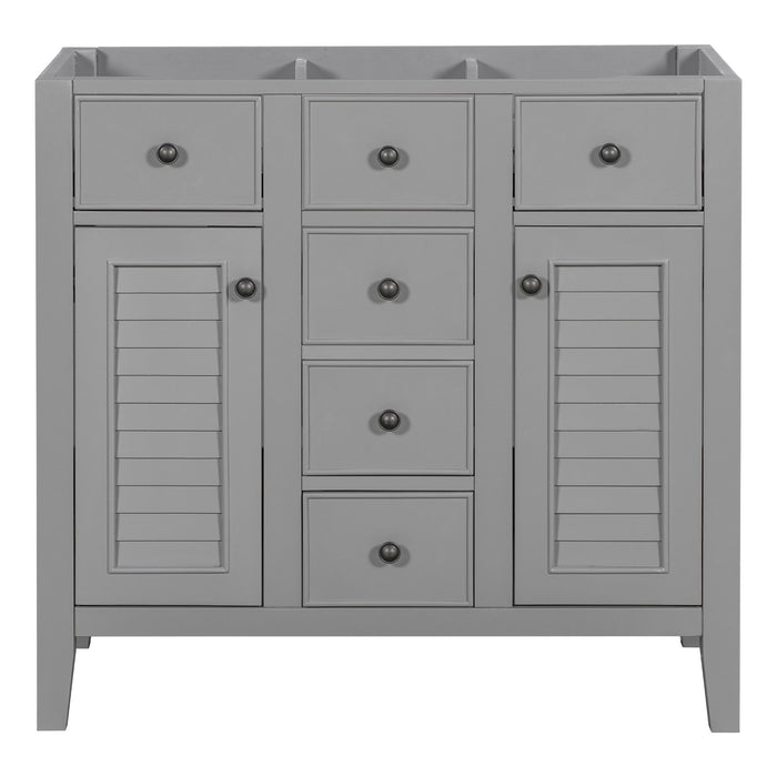 Bathroom Vanity Without Sink, Cabinet Base Only, Two Cabinets And Five Drawers, Solid Wood Frame - Gray