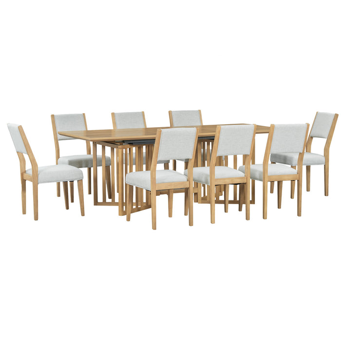 Topmax - 9 Piece Farmhouse Extendable Dining Table Set With 2 Removable Leaves And 8 Upholstered Dining Chairs