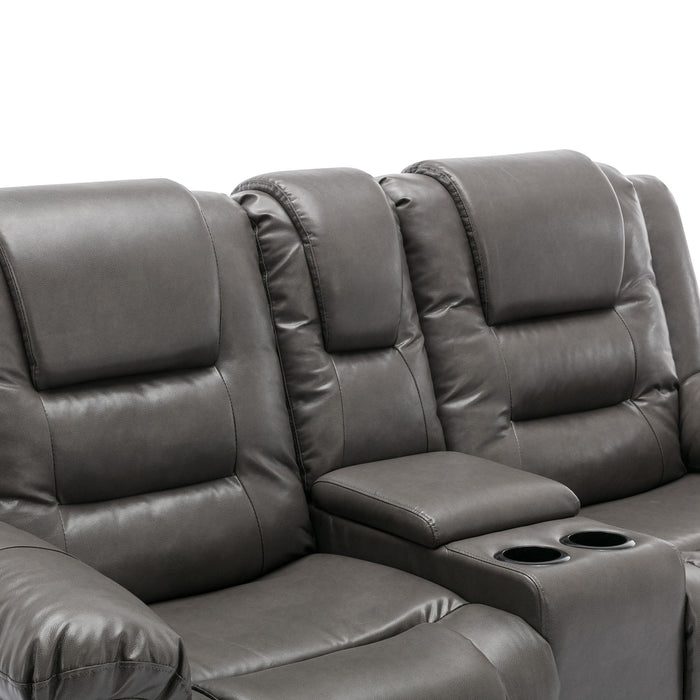 2 Seater Home Theater Recliner Manual Recliner Chair With A Storage Box And Two Cup Holders For Living Room