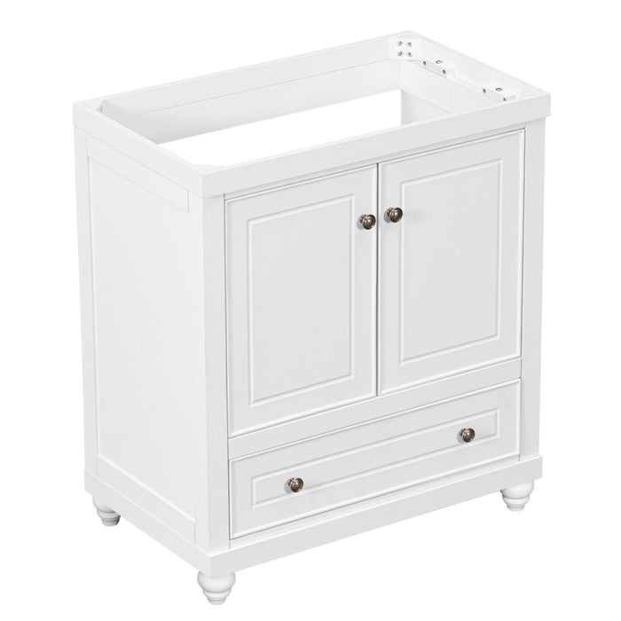 Bathroom Vanity Without Sink, Base Only, Cabinet With Doors And Drawer, Solid Frame And MDF Board - White