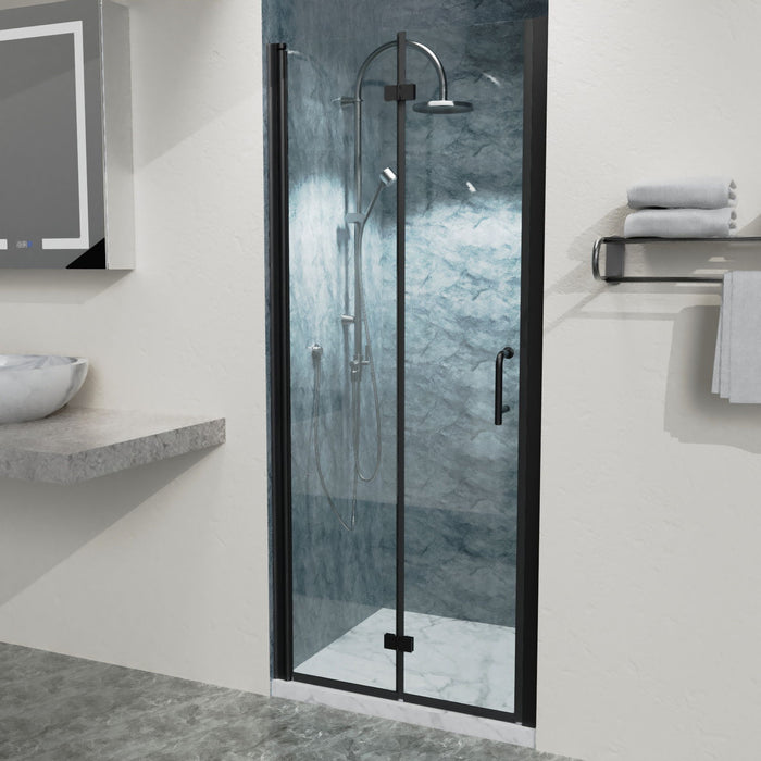 Bi-Fold - Semi-Frameless Shower Doors With Clear Glass - Matte Black