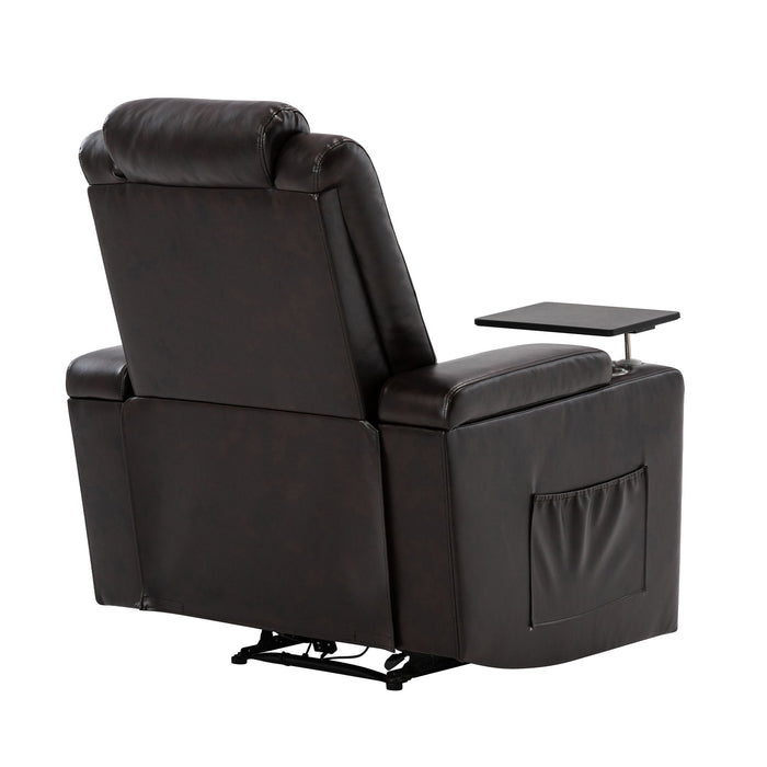 Power Motion Recliner With USB Charging Port And Hidden Arm Storage, Home Theater Seating With 2 Convenient Cup Holders Design And 360 Degree Swivel Tray Table