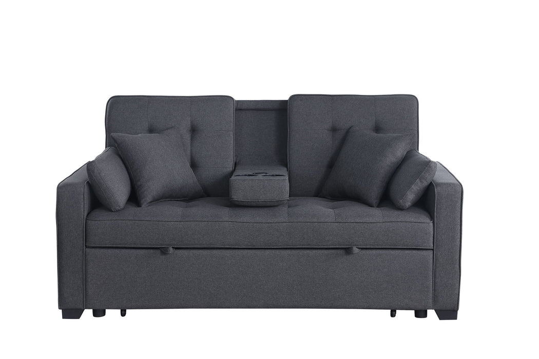 Cody II - 69.5"W Dark Gray Linen Convertible Sleeper Loveseat With Cup Holder, Charging Ports and Pocket