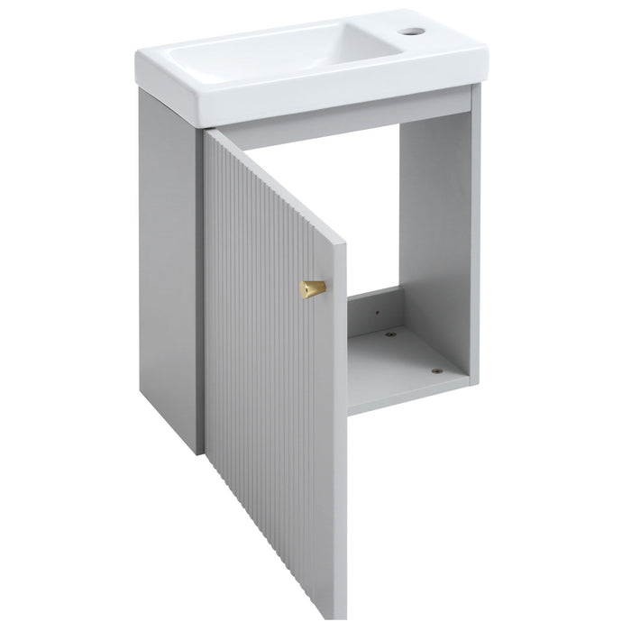 Contemporary Wall-Mounted Bathroom Vanity Combo Cabinet With Ceramic Basin Ideal For Small Bathrooms