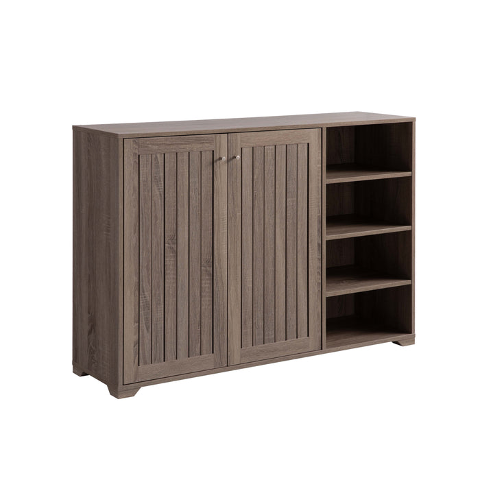 Entryway 4-Tier Organizing Storage Cabinet, Double Door Wooden Shoe Cabinet - Dark Taupe