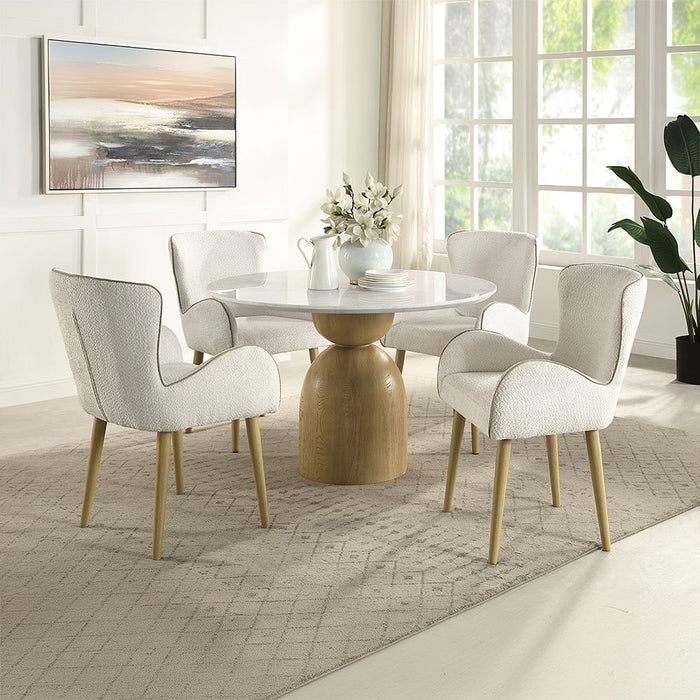 Kala - Round Dining Table With Marble Top - Natural Marble Top & Oak Finish