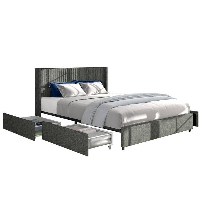 Anna - Upholstered Wingback Platform Bed With Patented 4 Drawers Storage