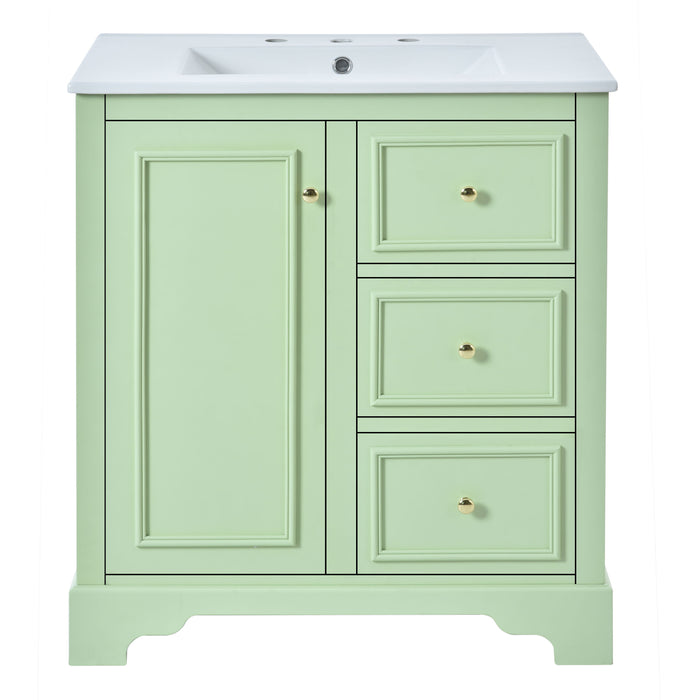 Bathroom Vanity Cabinet With Ceramic Basin, 3 Drawers And Adjustable Shelves