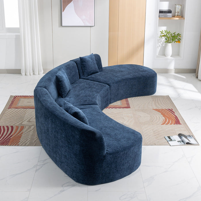 Stylish Curved Sofa Sectional Sofa Chenille Sofa Couch With Three Throw Pillows For Living Room