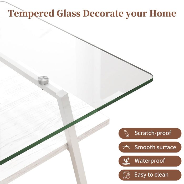 Rectangle Coffee Table, Tempered Glass Tabletop With Metal Legs, Modern Table For Living Room