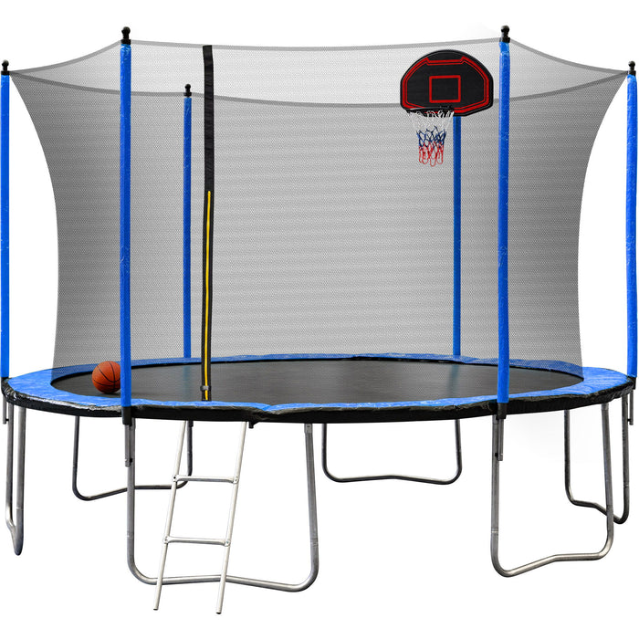 15Ft Trampoline With Basketball Hoop Inflator And Ladder (Inner Safety Enclosure)