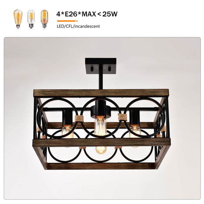 Kitchen Island Lights Ceiling Light Farmhouse Dining Room Light Fixture, Wood And Metal Rectangular Ceiling Light, Ceiling Lighting For Living Room, Conference Room, Home Office