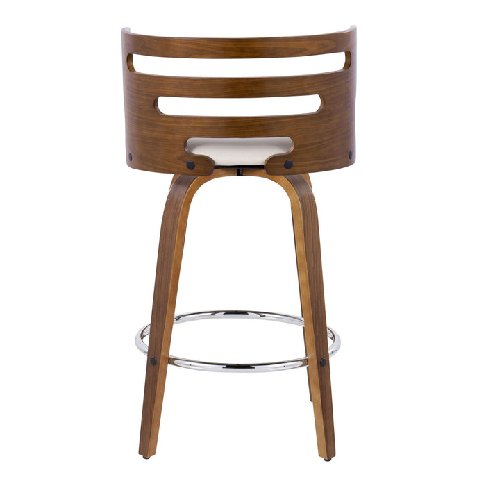 Cosini - Mid Century Modern Fixed Height Barstool With Swivel With Round Footrest (Set of 2)