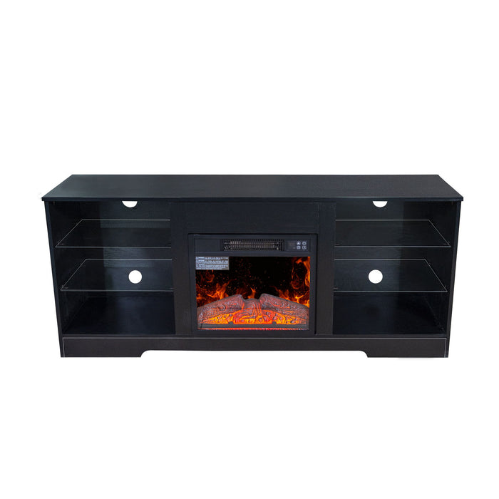 57.8" Fireplace TV Stand With 18" Electric Fireplace Heater, Modern Entertainment Center For TVs Up To 62" With Adjustable Glass Shelves And Storage Cabinets