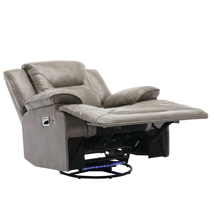 360° Swivel And Rocking Home Theater Recliner Manual Recliner Chair With A Led Light Strip For Living Room